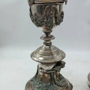 Pair of silver-plated bronze candlesticks in the Empire style, early 19th century, height 70 cm