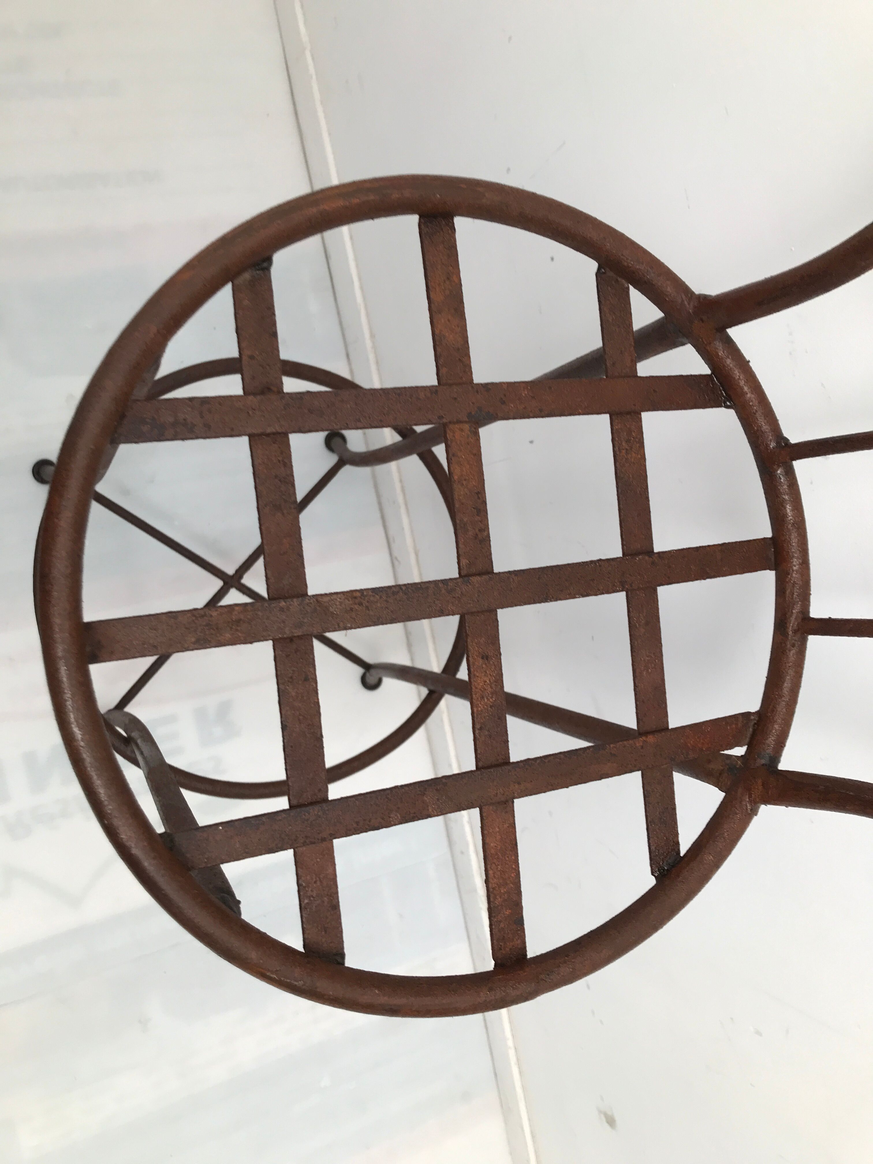 Pair of vintage bar high chairs in copper and wrought iron
