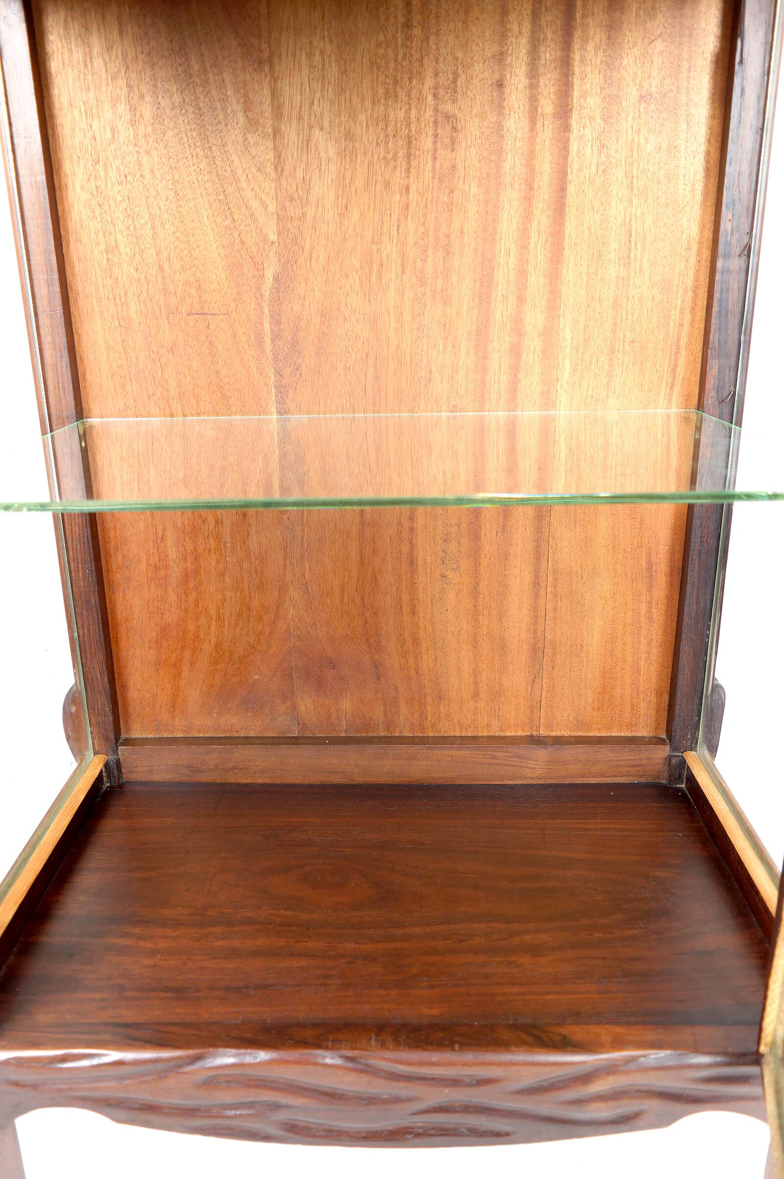 Art Nouveau Display Case, Bronzes and Carved Wood on a Lake Theme, 1900