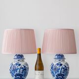 Pair of Royal Delft Blue & White Hand-Painted Floral Ginger Jar Table Lamps