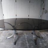 Large table Roche Bobois 1970 glass and chrome 8 pers