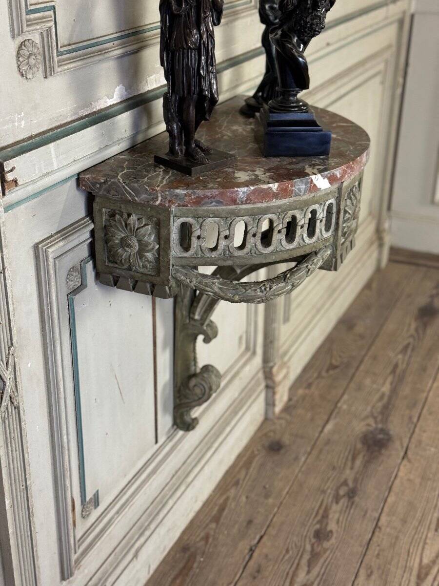Carved Wood Wall Console, Green Shades of Patina, 18th Century