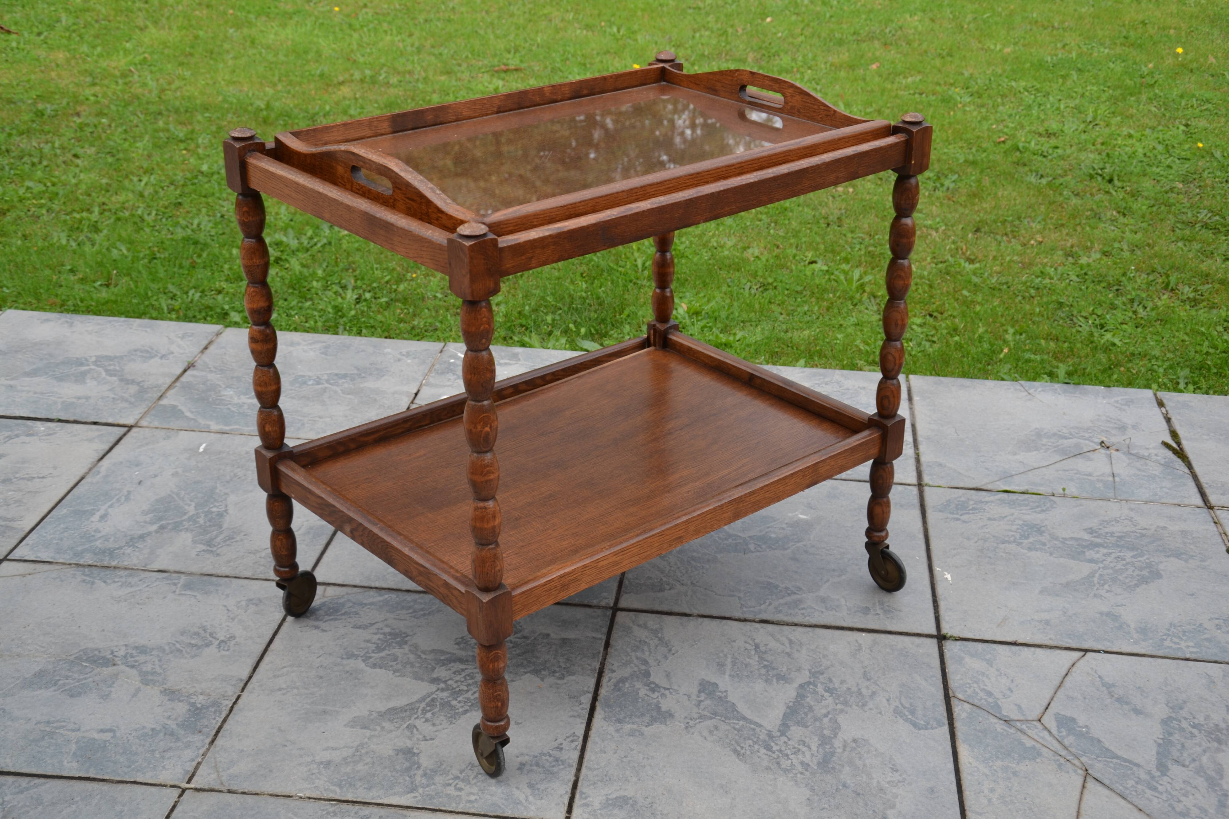 Wooden dessert table, glass top