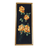 Golden frame with ancient canvas of yellow roses