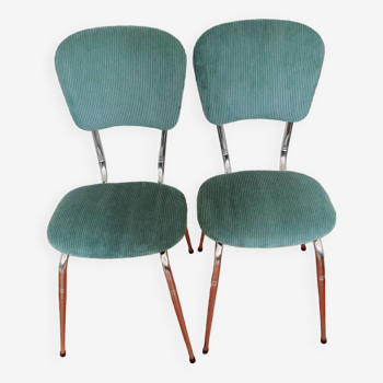 Pair of 60' chairs in duck green velvet