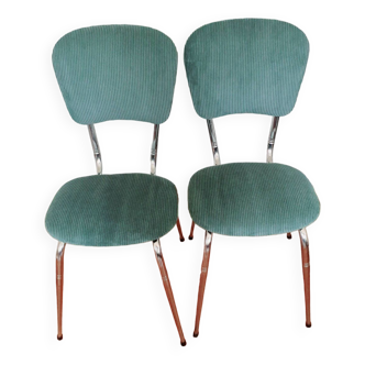 Pair of 60' chairs in duck green velvet