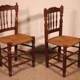2 rush-seated oak chairs - 19th century