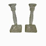 Pair of molded glass candlesticks