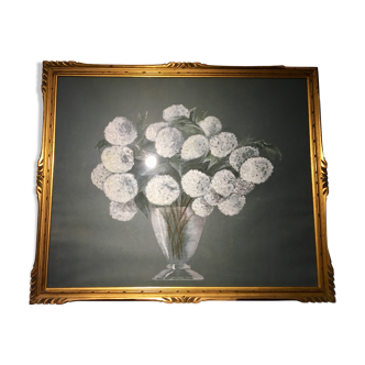 Tableau, joli bouquet de fleurs blanches , années 70/80