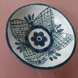 barbotine style salad bowl with blue floral pattern
