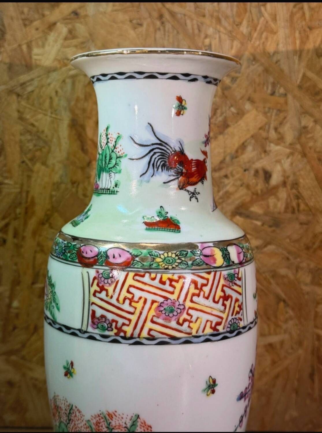 Large Chinese porcelain vase – Red rooster decoration – Asian art – H