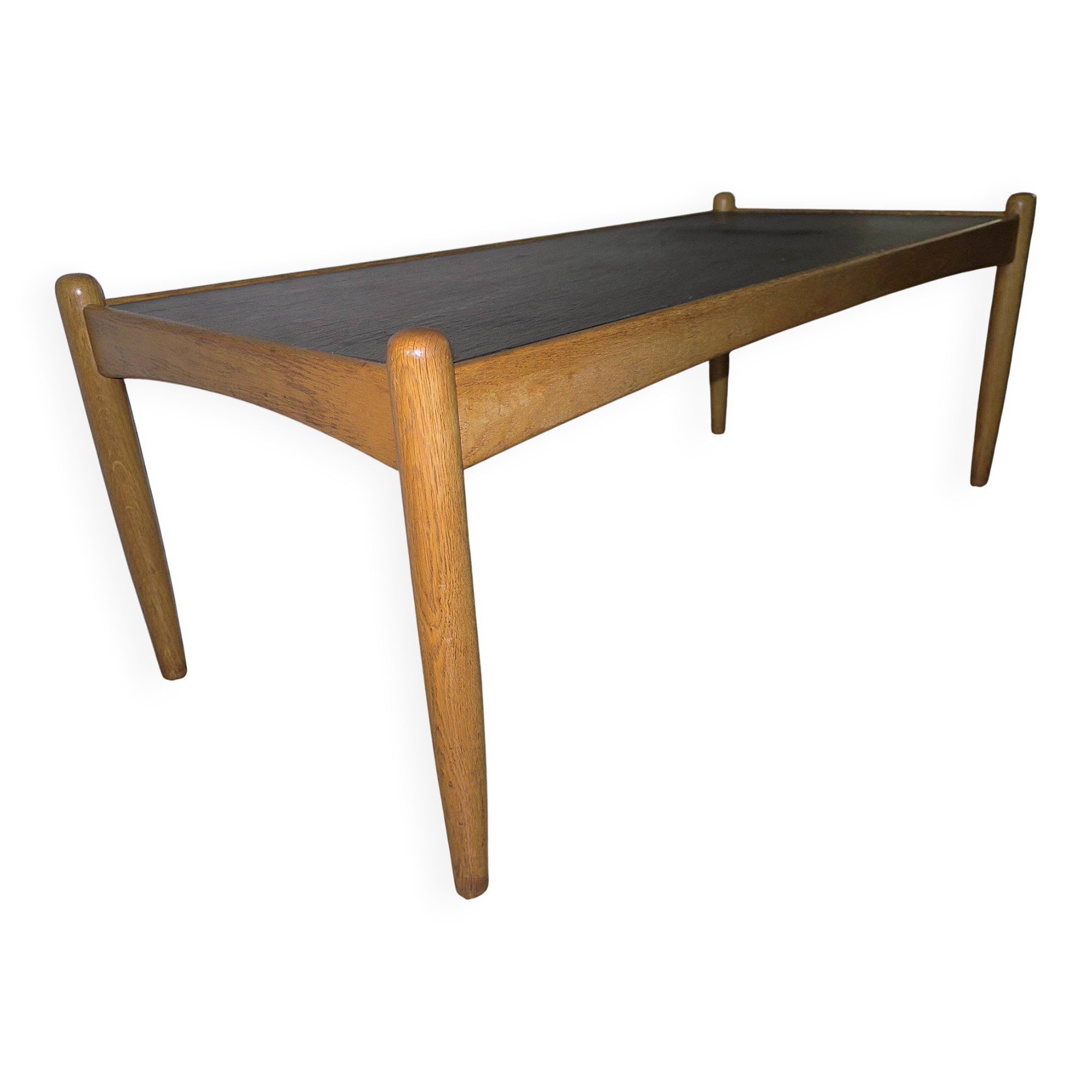Mid century solid oak and slate coffee table by Eric Merthen, Sweden 1960s