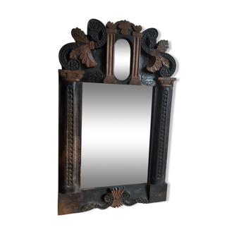 Miroir sculpté d'art populaire d'époque 1900 34x54cm