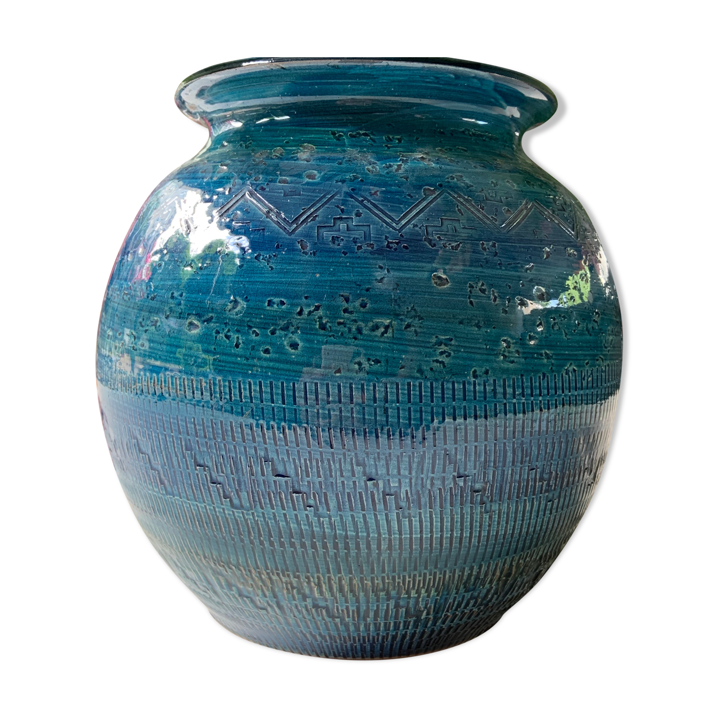 Vase bleu Aldo Londi en céramique Bitossi