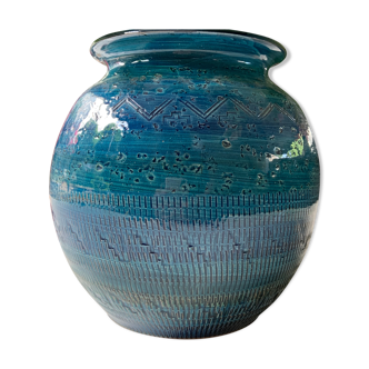 Vase bleu Aldo Londi en céramique Bitossi