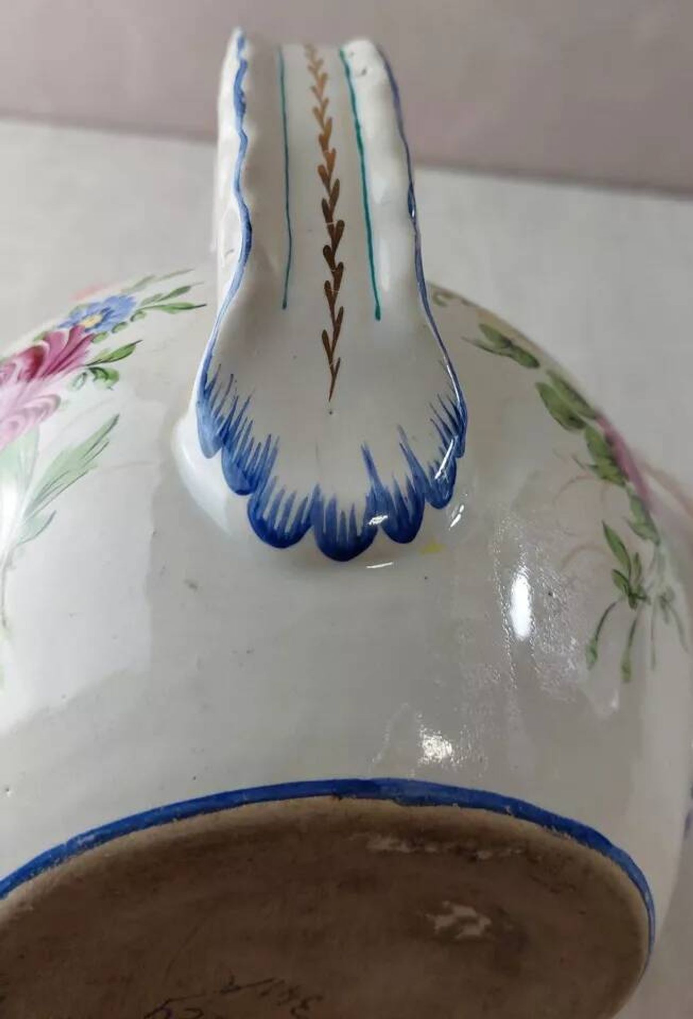 Old vase decorated with flowers, in ceramic, Roger Colas, from Clamecy