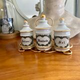 Servant with porcelain condiments Limoges salt pepper mustard