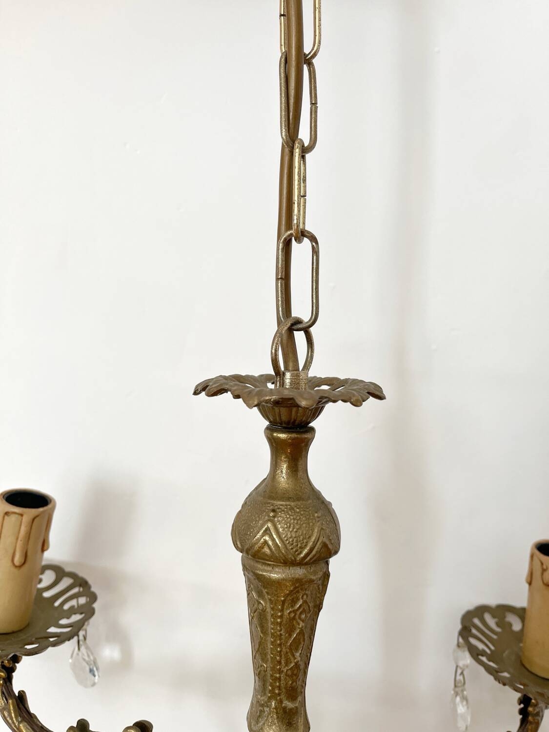 Antique 3-arm brass chandelier with tassels