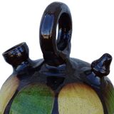 Pichet ou gargoulette ancienne française à glace verte et jaune