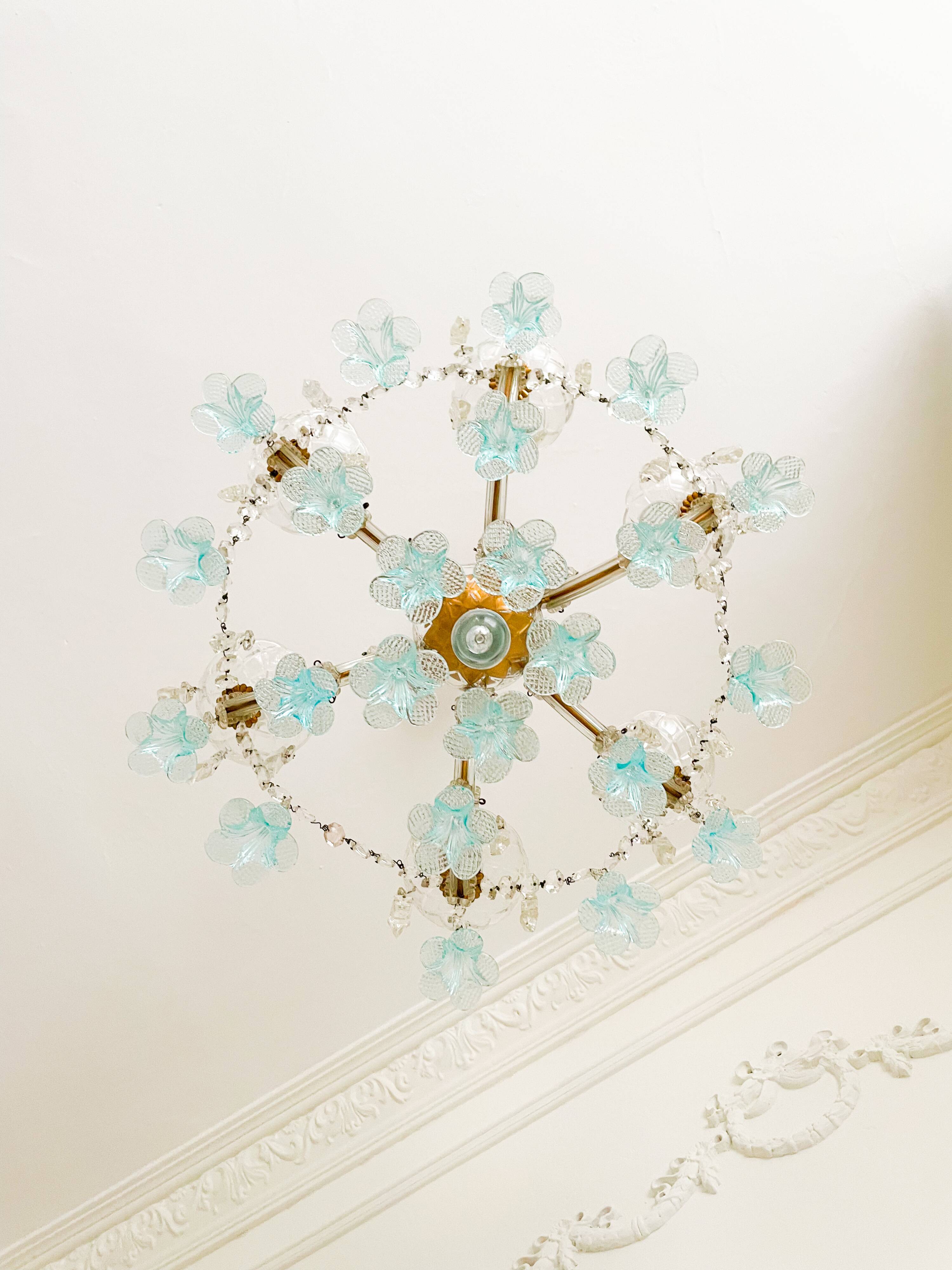 Marie-Thérèse chandelier in crystal and blue Murano glass