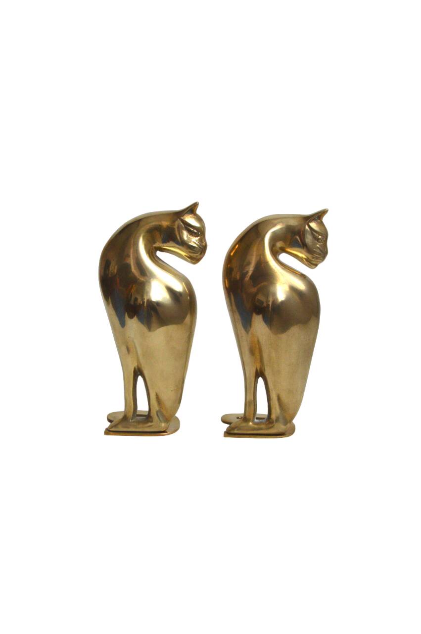 Feline brass bookends