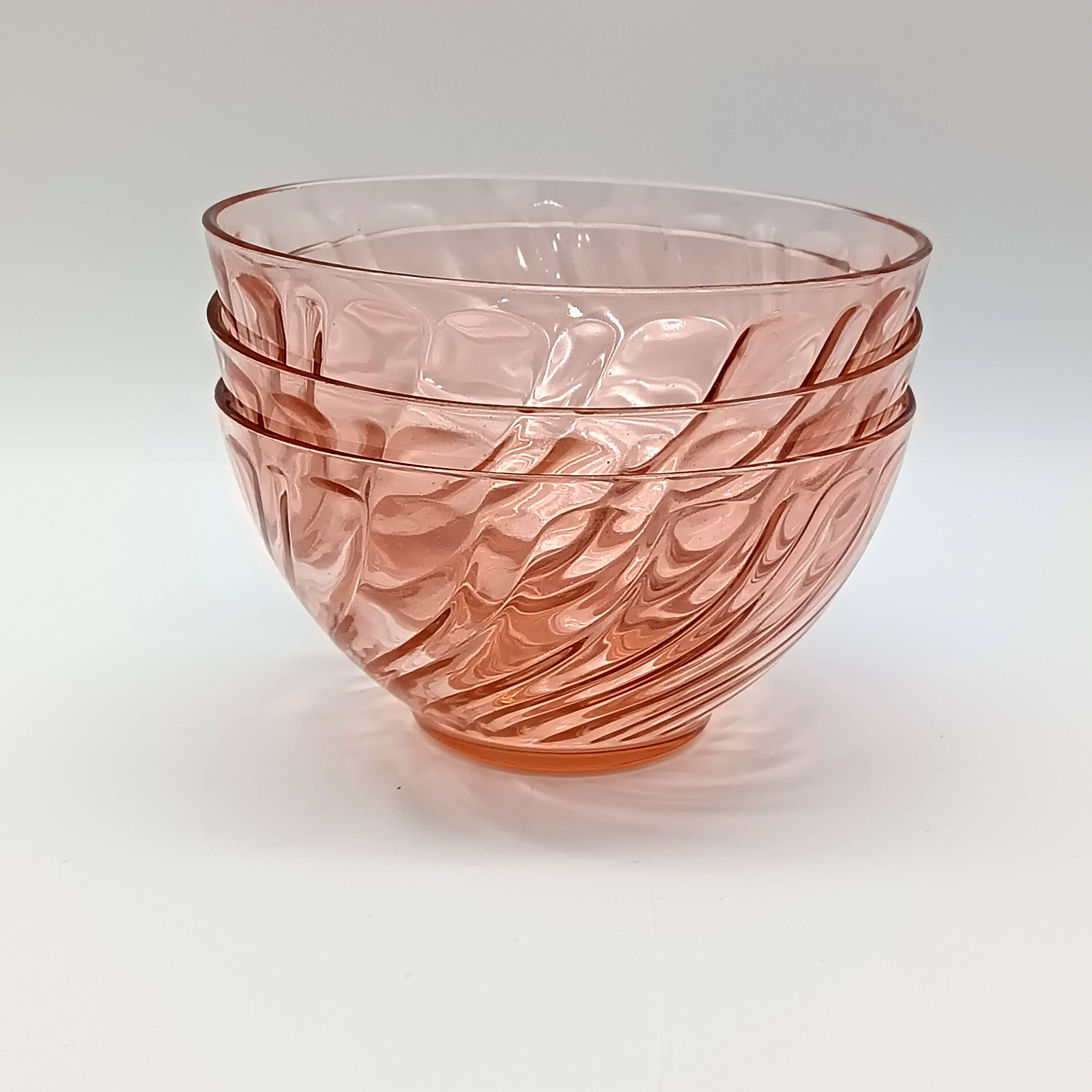 3 vintage pink glass bowls, rosaline arcoroc france