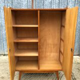Vintage wardrobe with 2 doors and compass legs, made of oak plywood