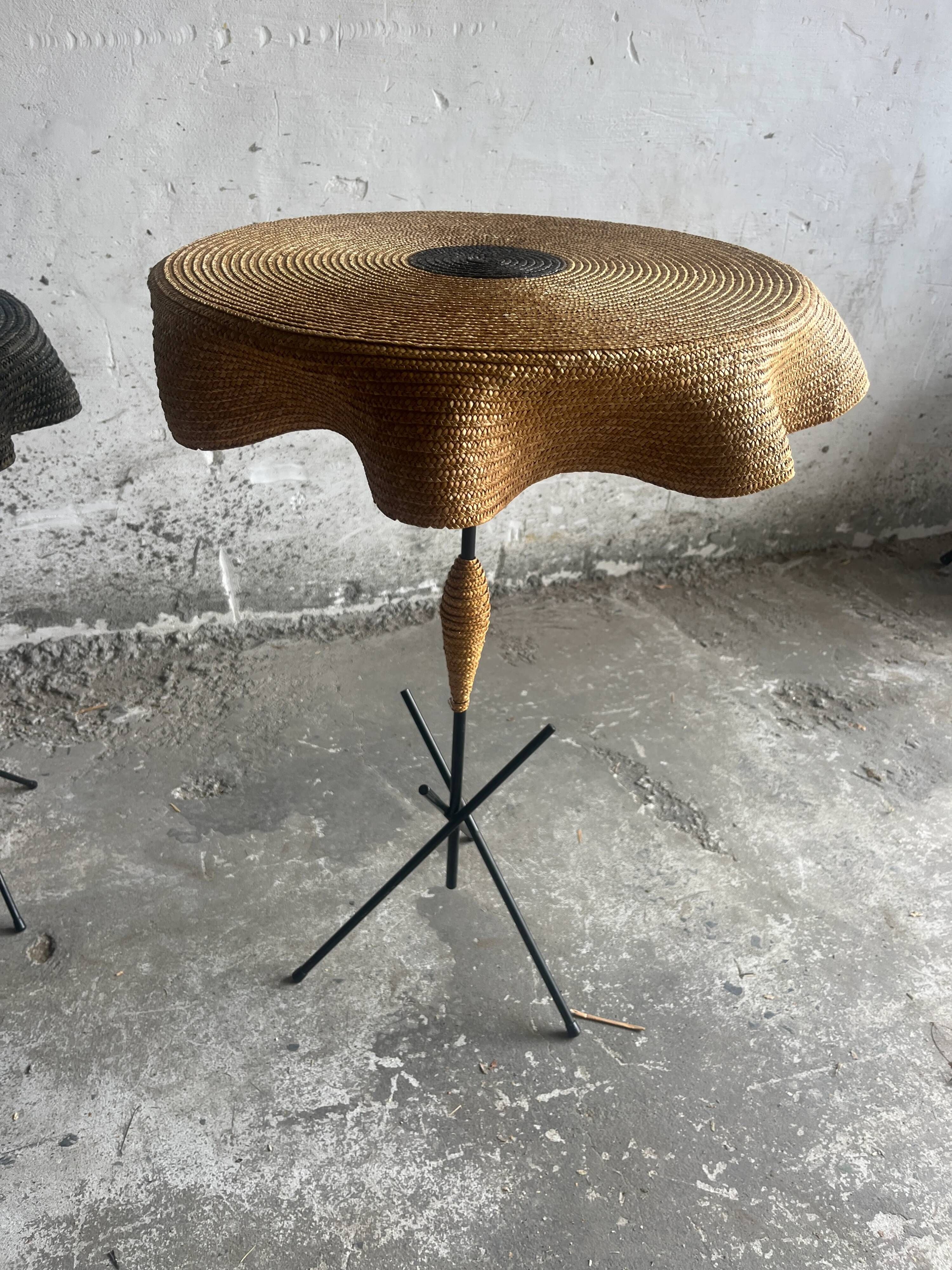 Set of 2 vintage Italian side tables in raffia.