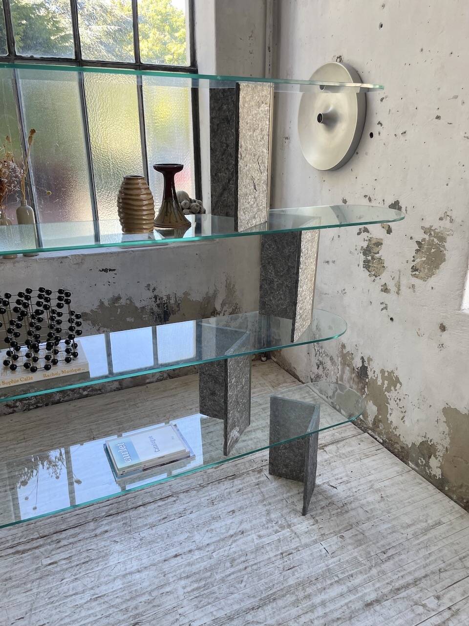 Roche Bobois stone and glass sculpture shelf 1970s