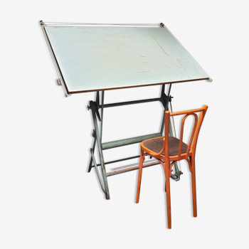 Table à dessin architecte Sautereau Paris 1950 & chaise Thonet