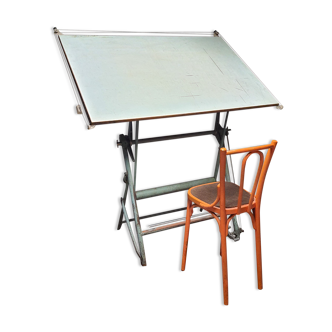 Drawing table architect Sautereau Paris 1950 & chair Thonet