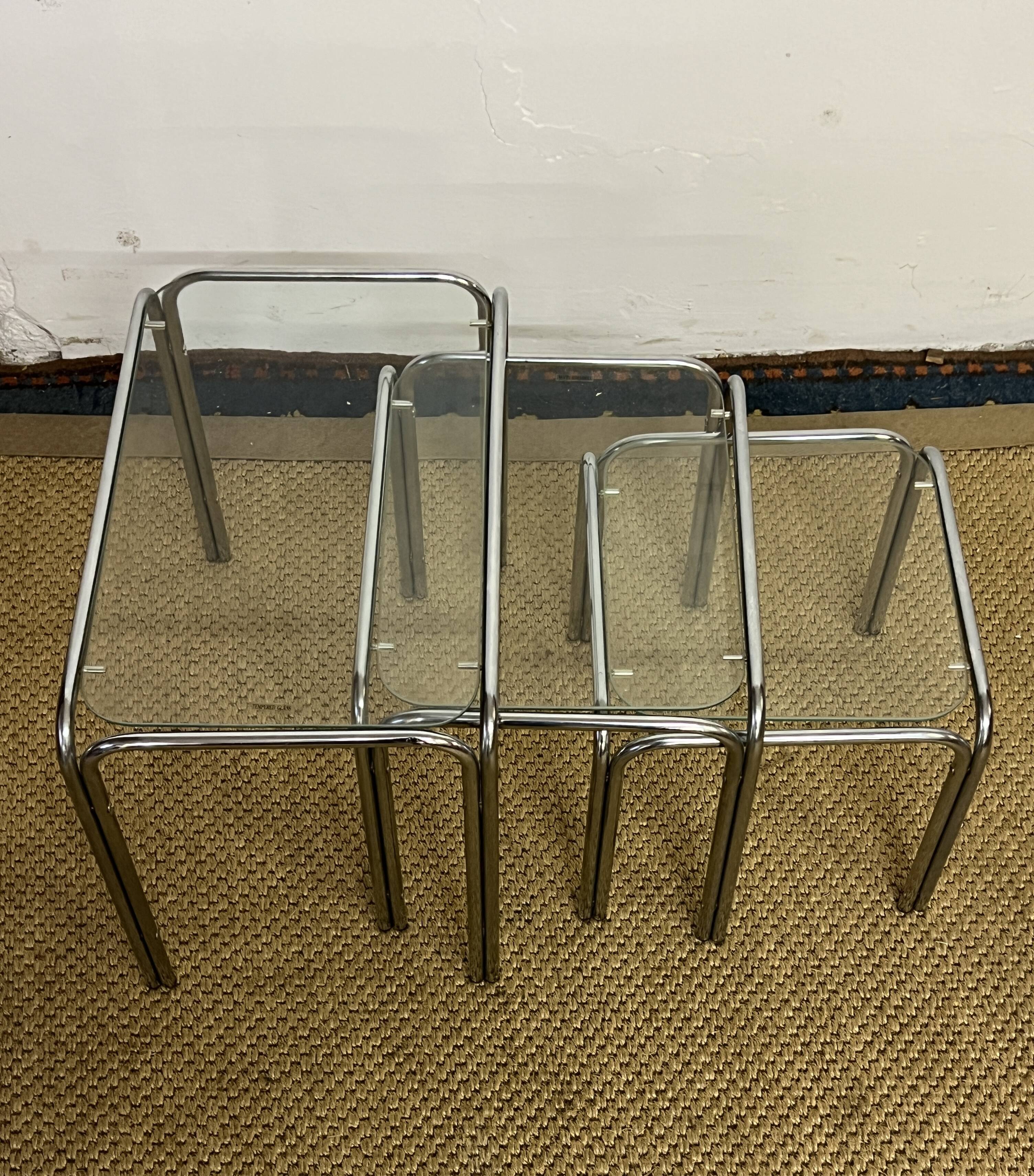 Vintage glass and chrome metal nesting tables