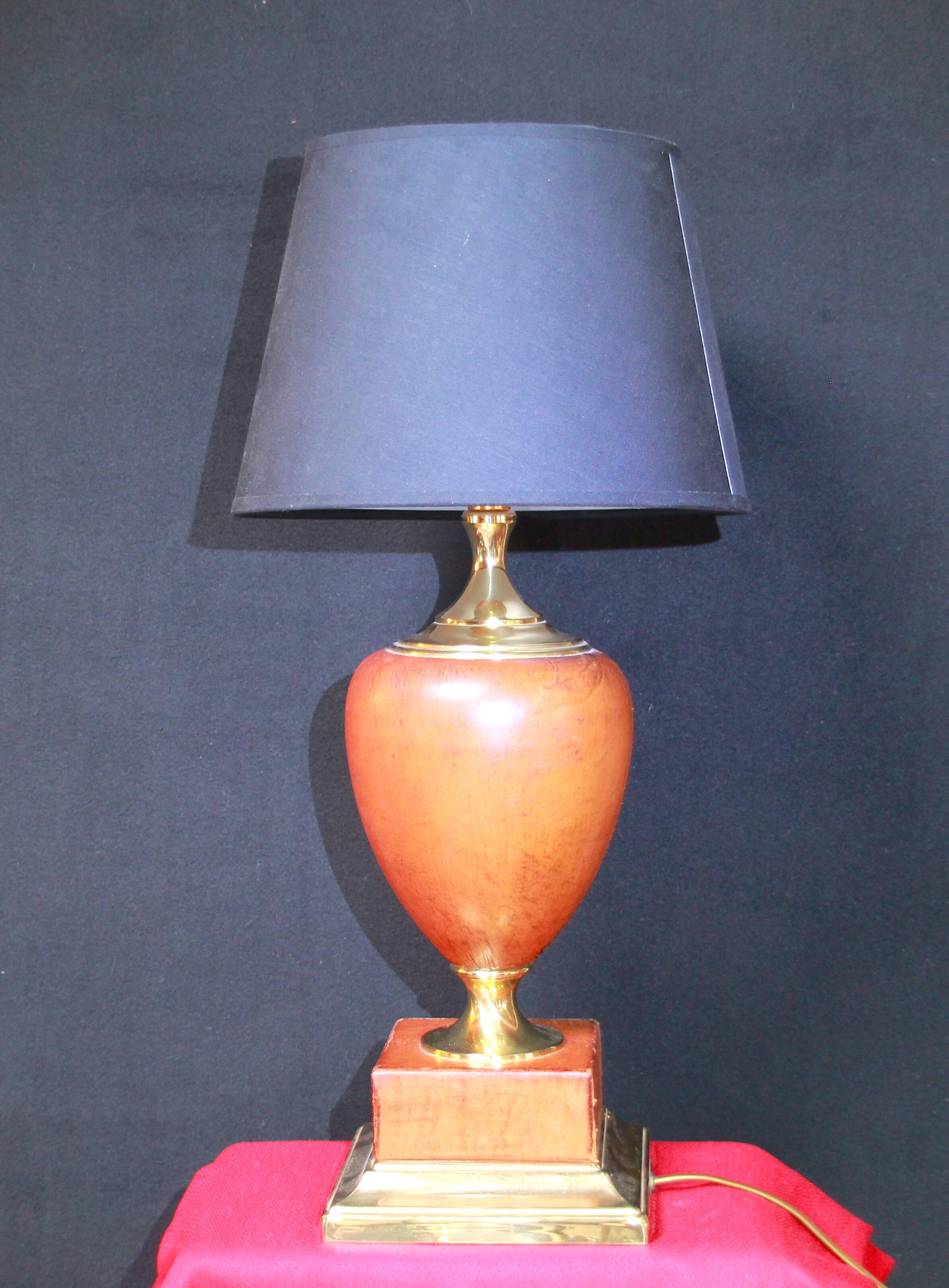 Le Dauphin leather lamp, mid-century, France, signed