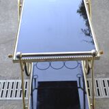 Rolling cart in brass and smoked glass