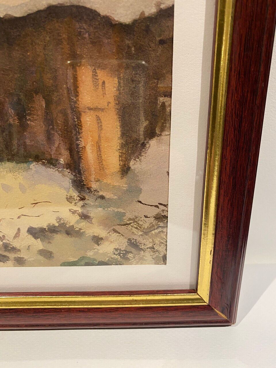 Old painting, snow landscape signed Salanon, mid-20th century