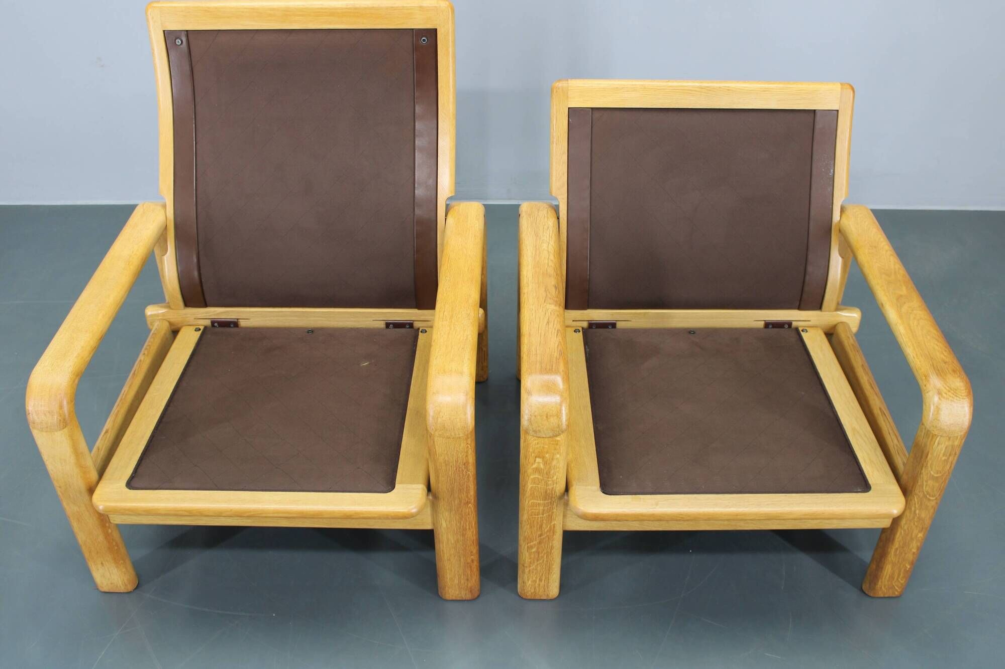 1970s L. Olsen & Søn Pair of Armchairs in Oak and Leather, Denmark