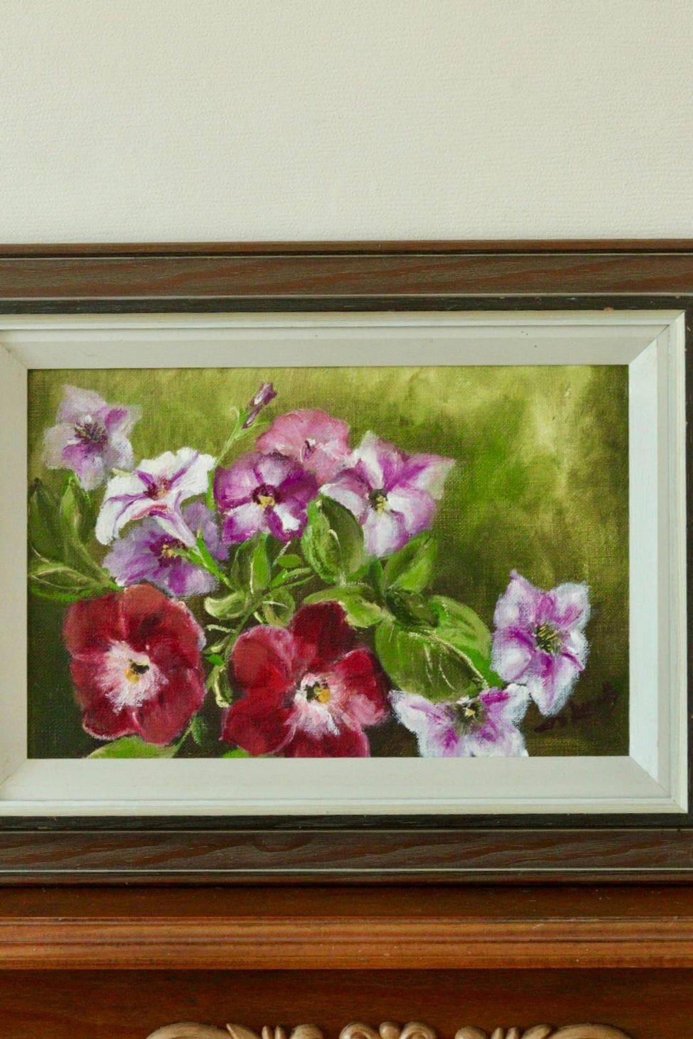 Huile sur toile encadrée « Fleurs », Suède milieu XXème