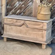 Banc coffre ancien en chêne massif brut