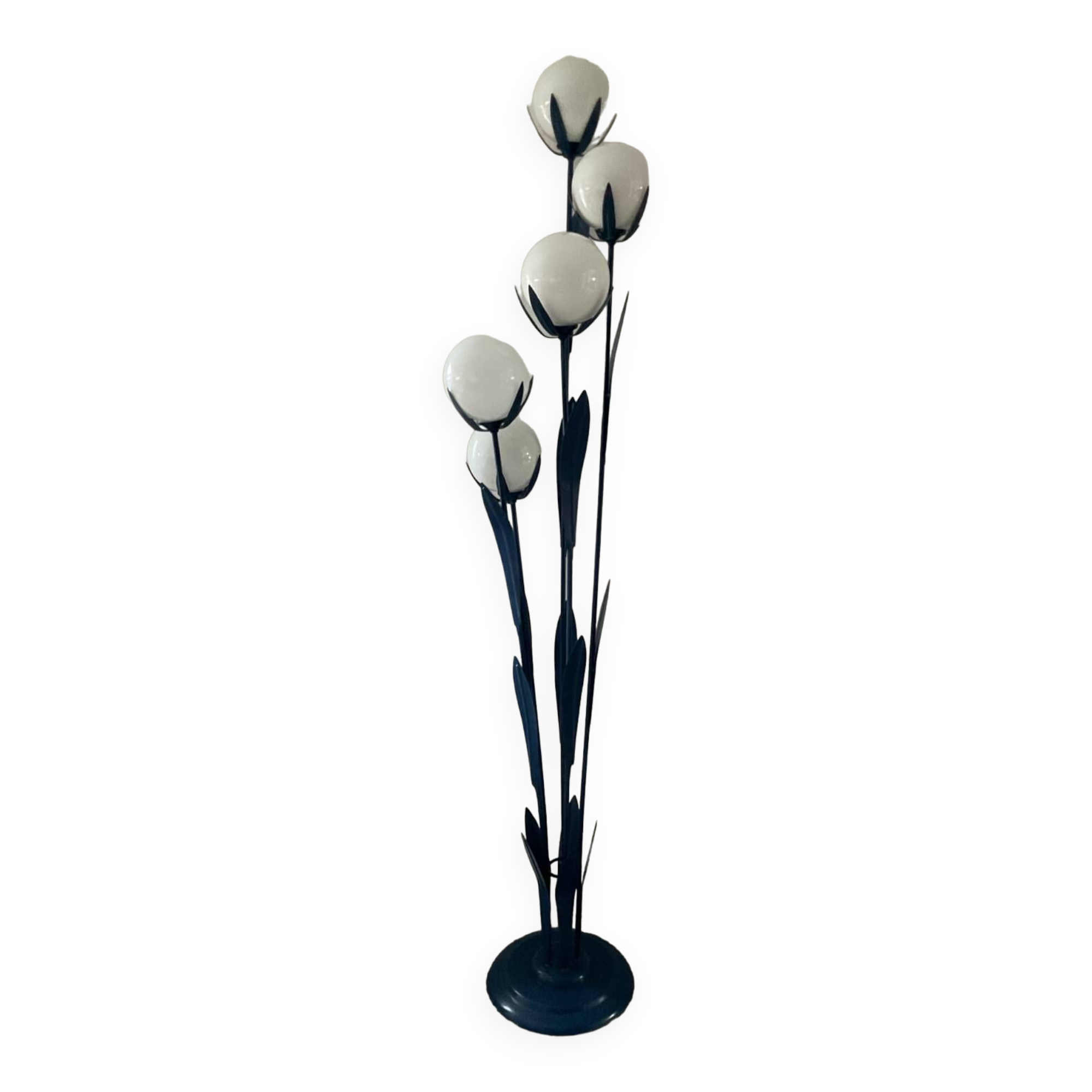 Vintage floor lamp 5 lamps in opaline and blue metal