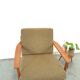 Teak Scandinavische fauteuil met bruin stoffen kussens, stoel 1