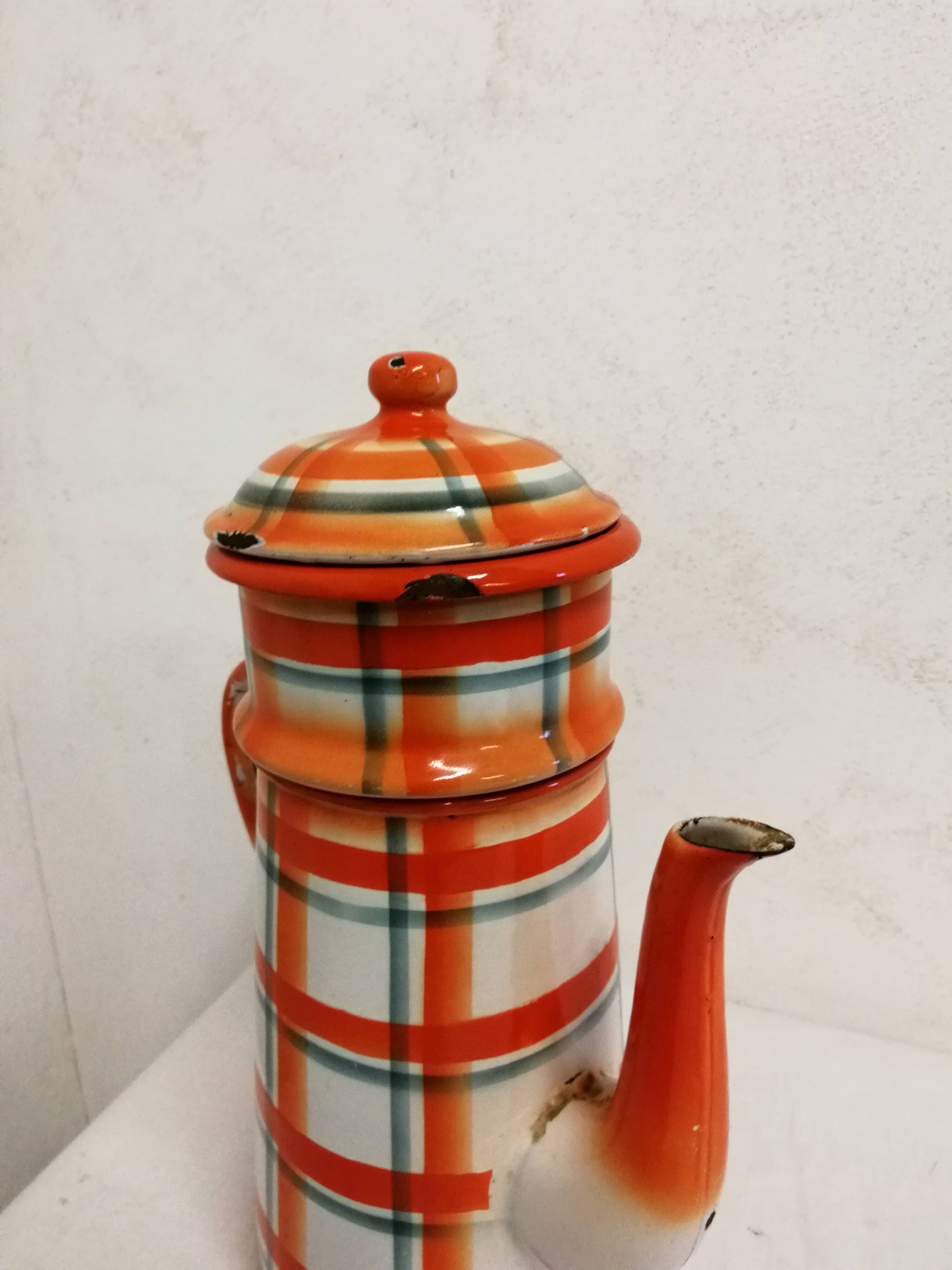 Old Vintage Orange Enameled Coffee Pot