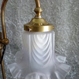 Adjustable brass desk lamp with frosted glass tulip