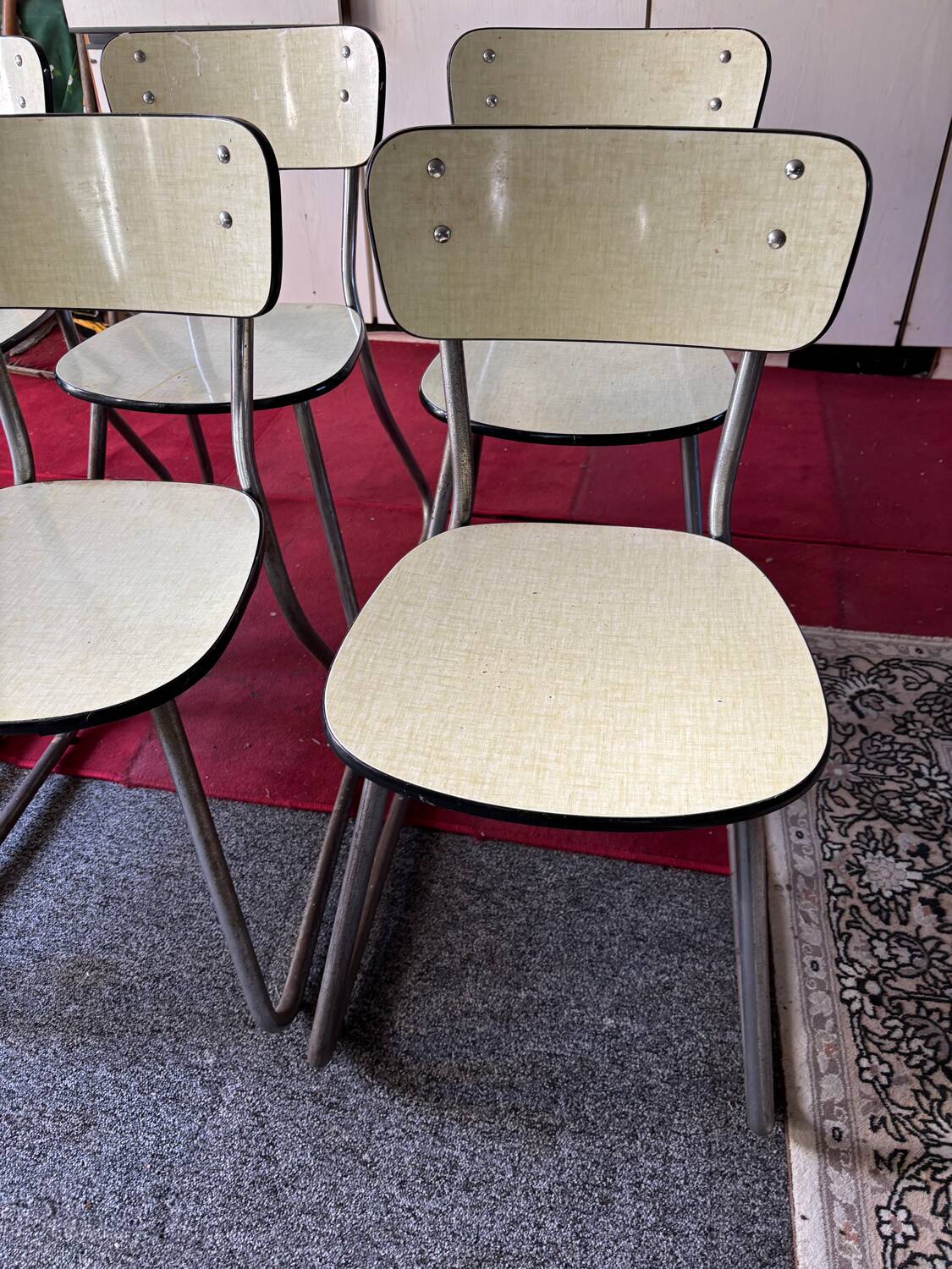 6 vintage design Formica and stainless steel chairs