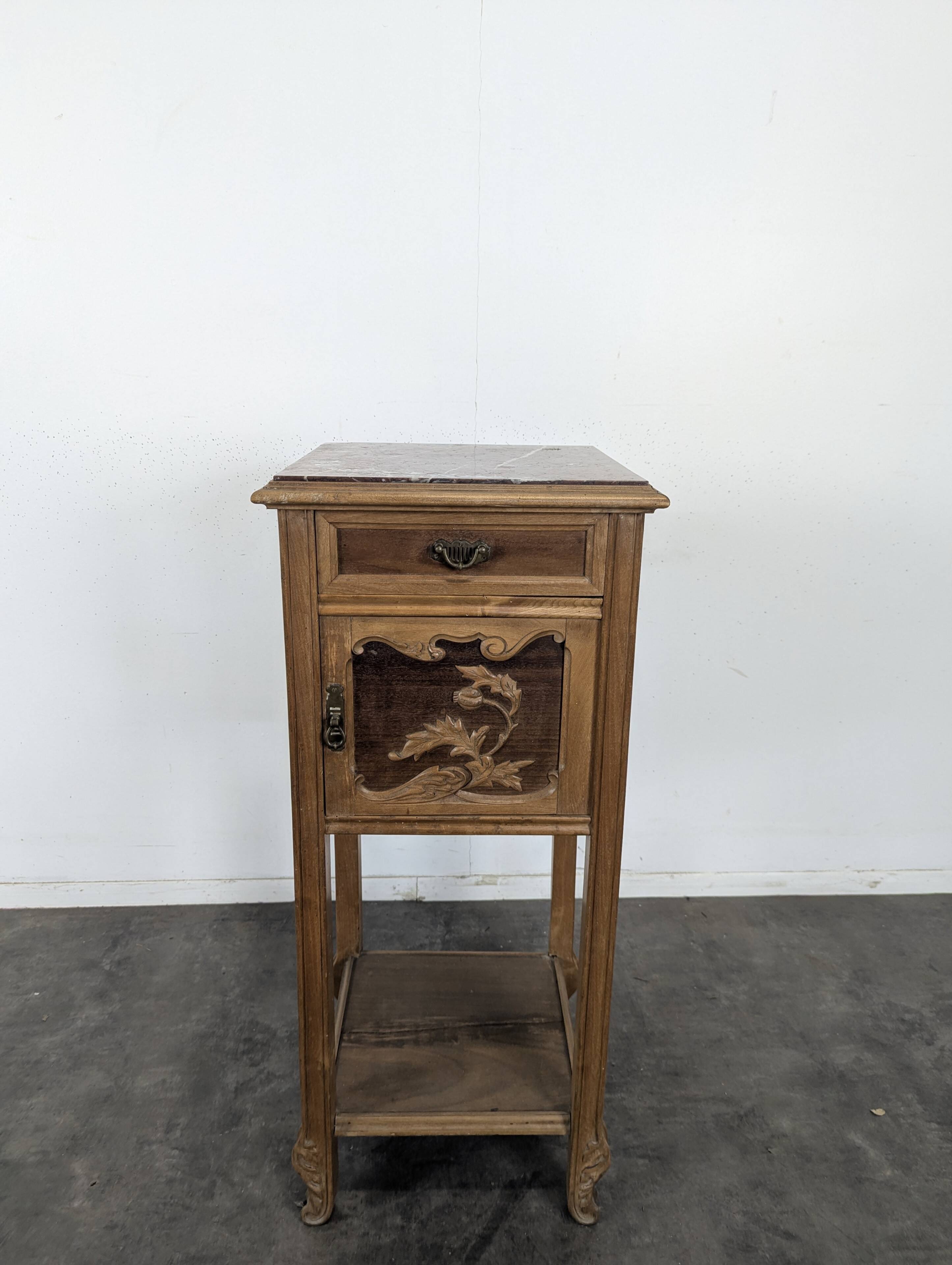 Art Nouveau bedside table with a griotte marble top.
