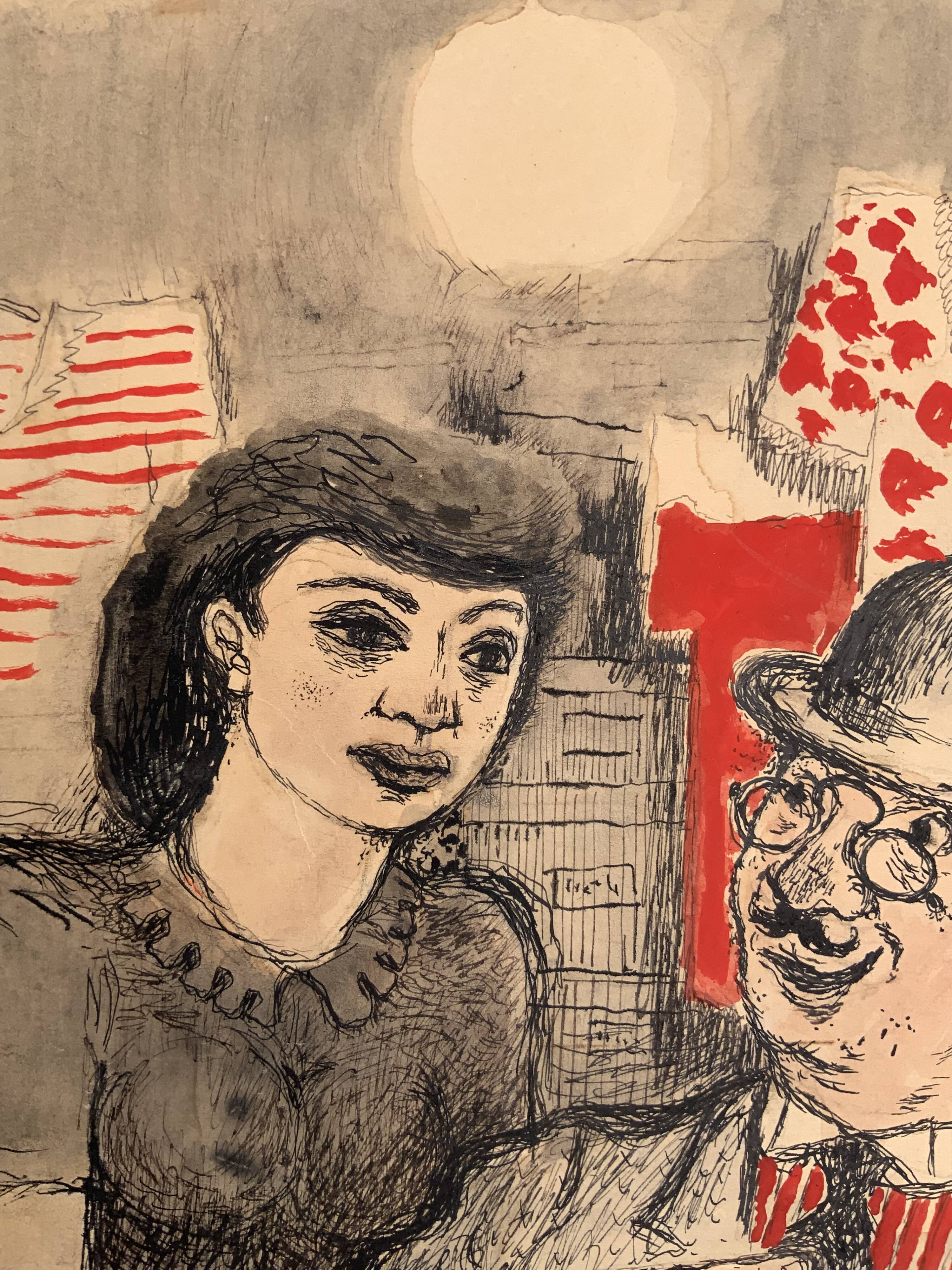 Vintage portait of gentleman and wooman by ink