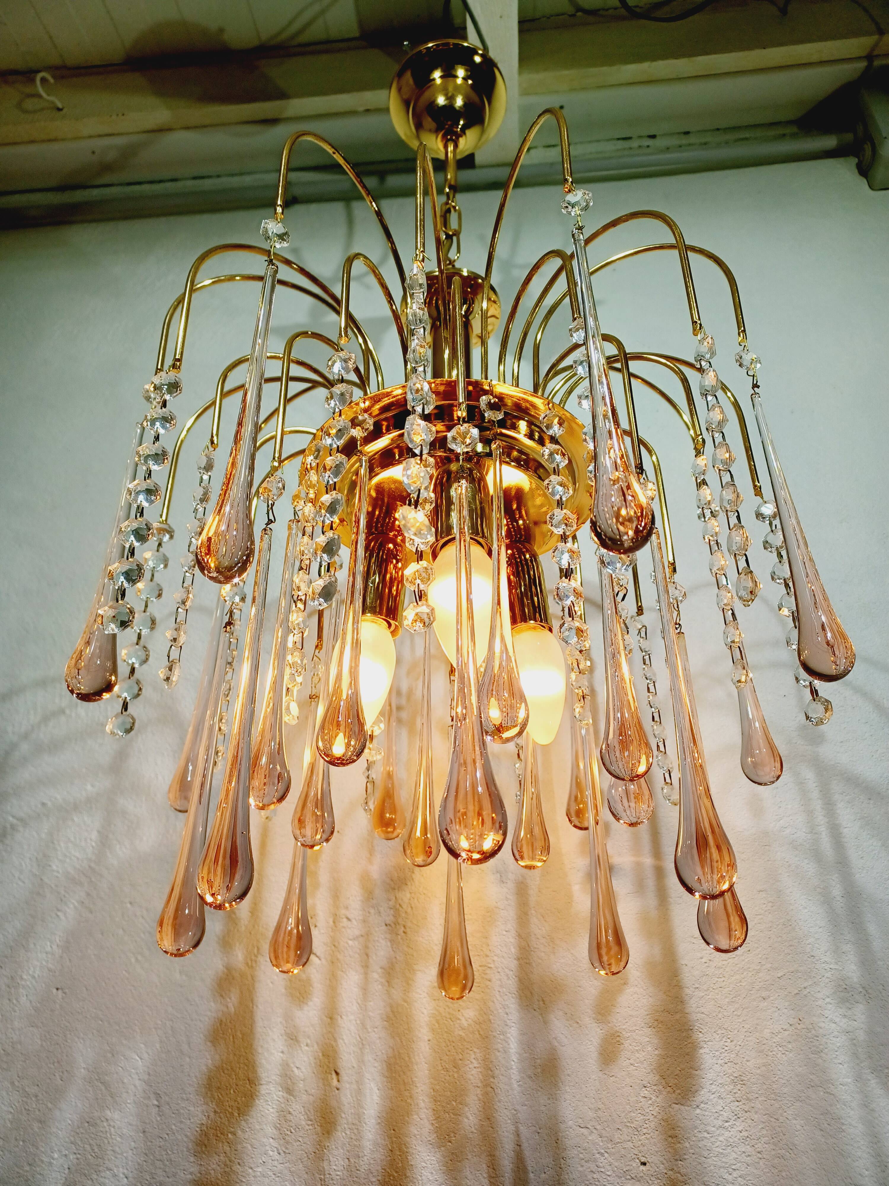 Murano chandelier with pink tassels with 3 lights