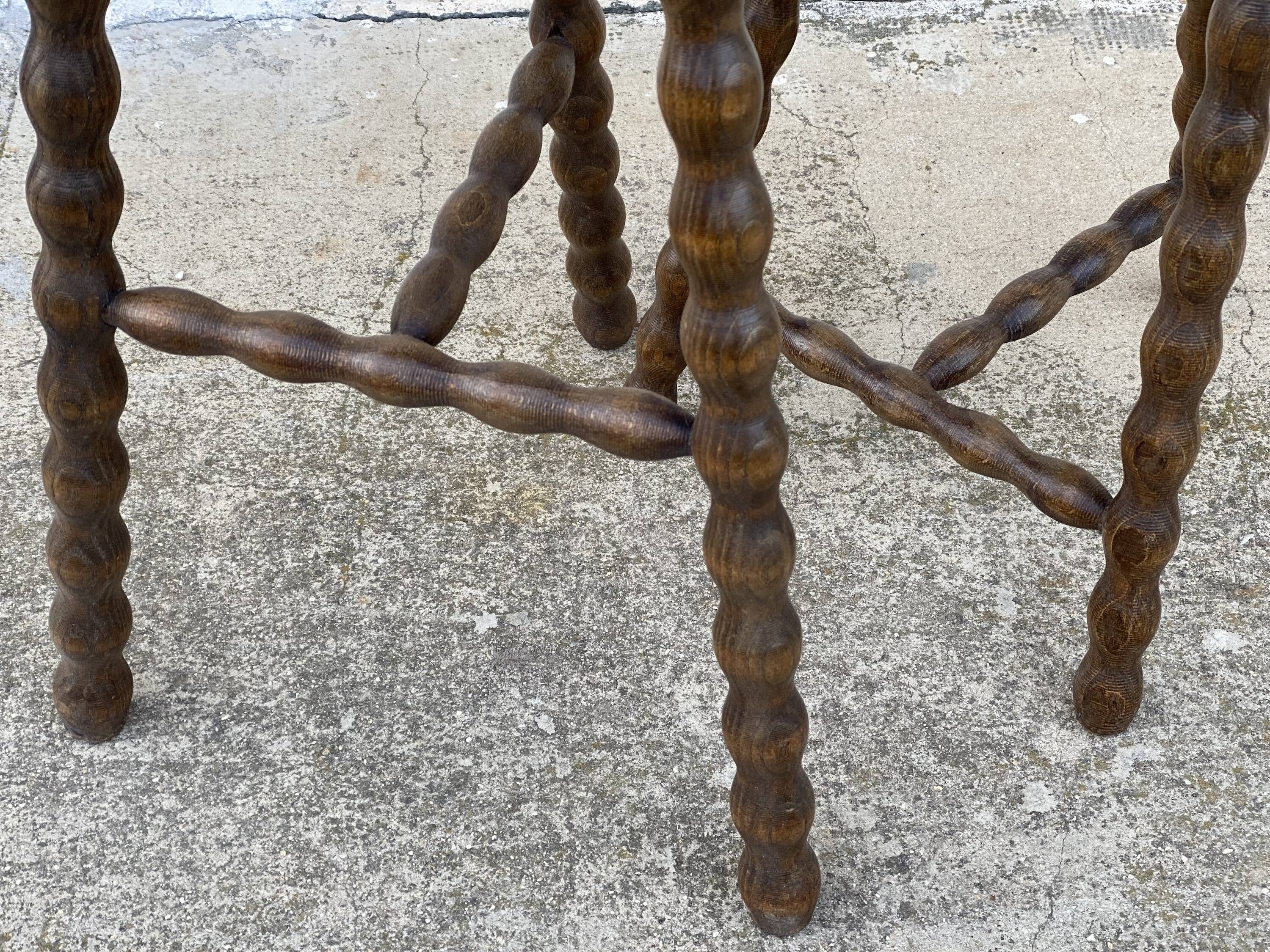 Set of 2 high and low tripod stools with turned legs, vintage plant holder, 1960s