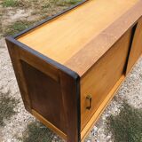 Small vintage row with sliding doors, metal legs Circa 50's