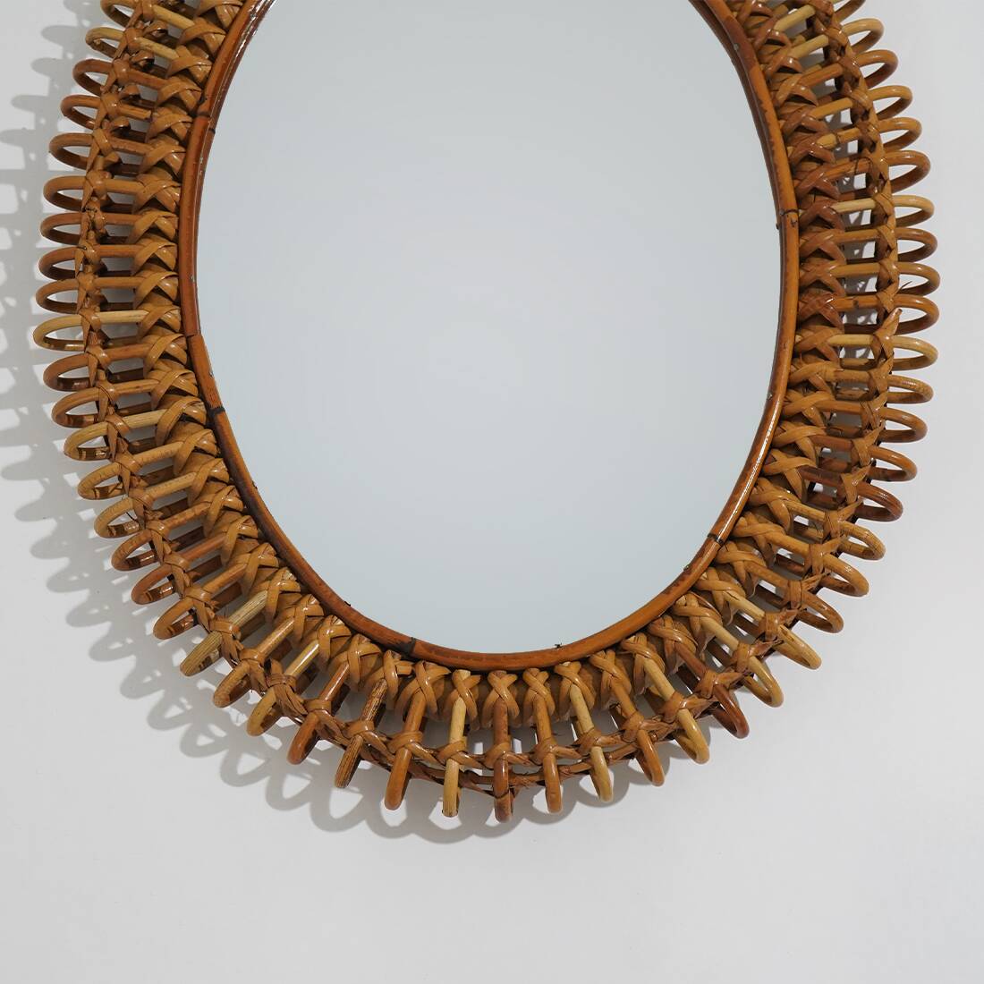 Wall mirror with rattan frame, 1950s