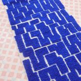 Klein blue Moroccan Berber hallway rug with reliefs